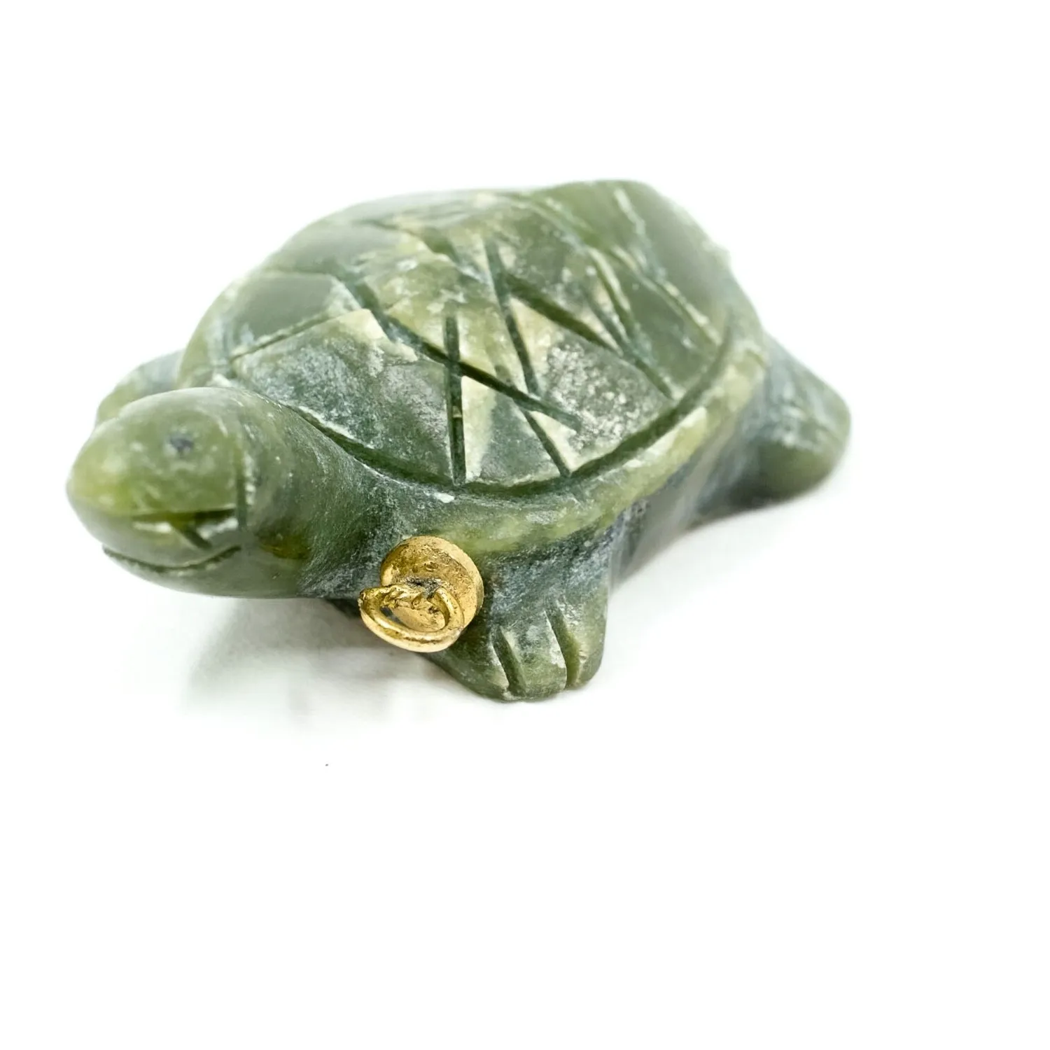 Authentic Vintage Carved Green Jade Tortoise Pendant with Gold Plated Chain Clasp