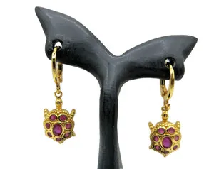 Authentic Celestial Turtle Wisdom Dangle Earrings - 18K Gold Plated Ruby Talismans for Longevity and Vitality