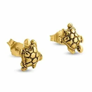 Authentic Azaggi Gold Plated Mini Tortoise Turtle Terrapin Reptile Stud Earrings Jewelry