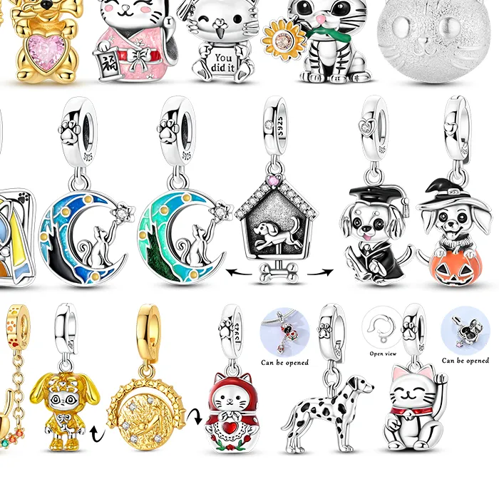 Authentic In 925 Sterling Silver Charms Beads Love Sunflower Cat Dog Series Dangle Fit Original Bracelet Women Jewelry DIY