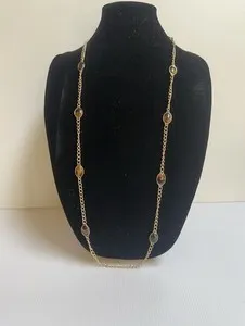 Authentic VTG 80s ANNE KLEIN GOLD PLATED OVAL FAUX TORTOISE SHEL CABOCHON 40" NECKLACE