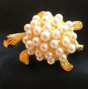 Authentic VINTAGE GOLD PLATED TERRAPIN TORTOISE BROOCH FAUX SEED PEARLS