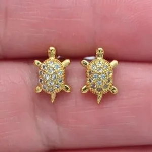Authentic 2.26 Ct Round Cut Simulated Diamond Tortoise Stud Earring 14K Yellow Gold Plated