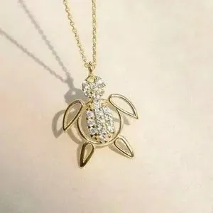 Authentic 1.50 Ct Round Cut Real Moissanite Tortoise Charm Pendant 14k Yellow Gold Plated