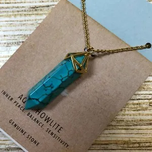 Authentic 770 18K yellow Gold Plated chakra Necklace AQUA HOWLITE Balance, sensitivity $80