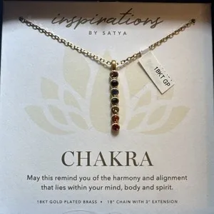 Authentic Satya Inspirations Chakra Necklace 18 KT Gold Plated Box