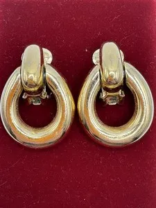Authentic VINTAGE 1990’s CHRISTIAN DIOR DOOR-KNOCKER EARRINGS HEAVY GOLD PLATED BOOK P