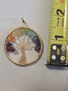 Authentic CHAKRA TREE OF LIFE semi precious stone wire WRAPPED GOLD plated PENDANT