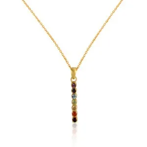 Authentic 18k Gold Plated Seven Chakra Pendant 925 Silver 7 Gemstone Pendant Jewelry