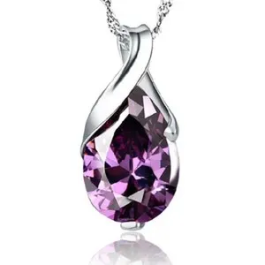 Authentic Women's18K White Gold Plated Natural Amethyst Healing Point Chakra Stone Pendant