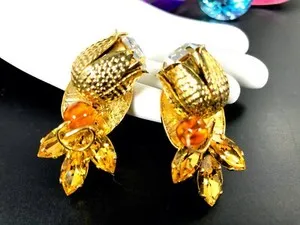 Authentic Blossoming Prosperity: 18K Gold Plated Floral Clip Earrings