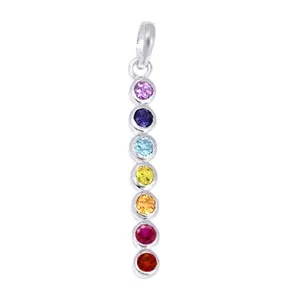 Authentic Healing Chakra Multi Stone 14K White Gold Plated Drop Pendant Jewelry