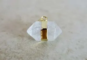 Authentic Clear Quartz Crystal Double Point Gold Plated Pendant Stone Chakra Reiki