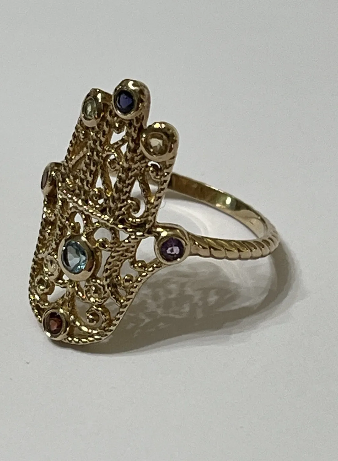 Authentic 925 Sterling Silver 14K Gold Plated Hamsa Hand Chakra Gemstone Ring Sz 9 NWT