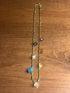 Authentic Vintage Genuine Gemstone Chakra 9” Gold Plated Necklace