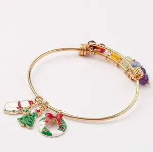 Authentic ! 7 Chakra Healing Stones Christmas Charms Gold Plated Bangle