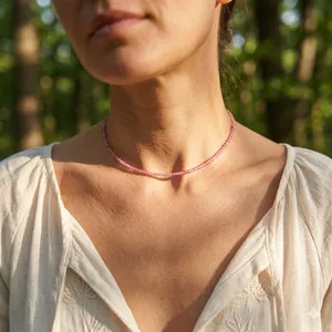 Authentic Natural Pink Tourmaline Faceted Bead Choker Adjustable Gold Plated Heart Chakra