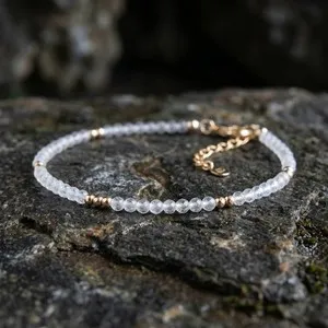 Authentic 2mm Faceted Clear Quartz Dainty Bracelet Adjustable Gold Plated All Chakra