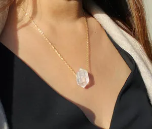 Authentic Clear Quartz Necklace Gemstone Healing Necklace Chakra Necklace 16kt Gold Plated