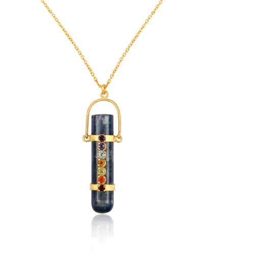 Authentic Radiant 7‑Chakra Gold‑Plated Kyanite Pendant