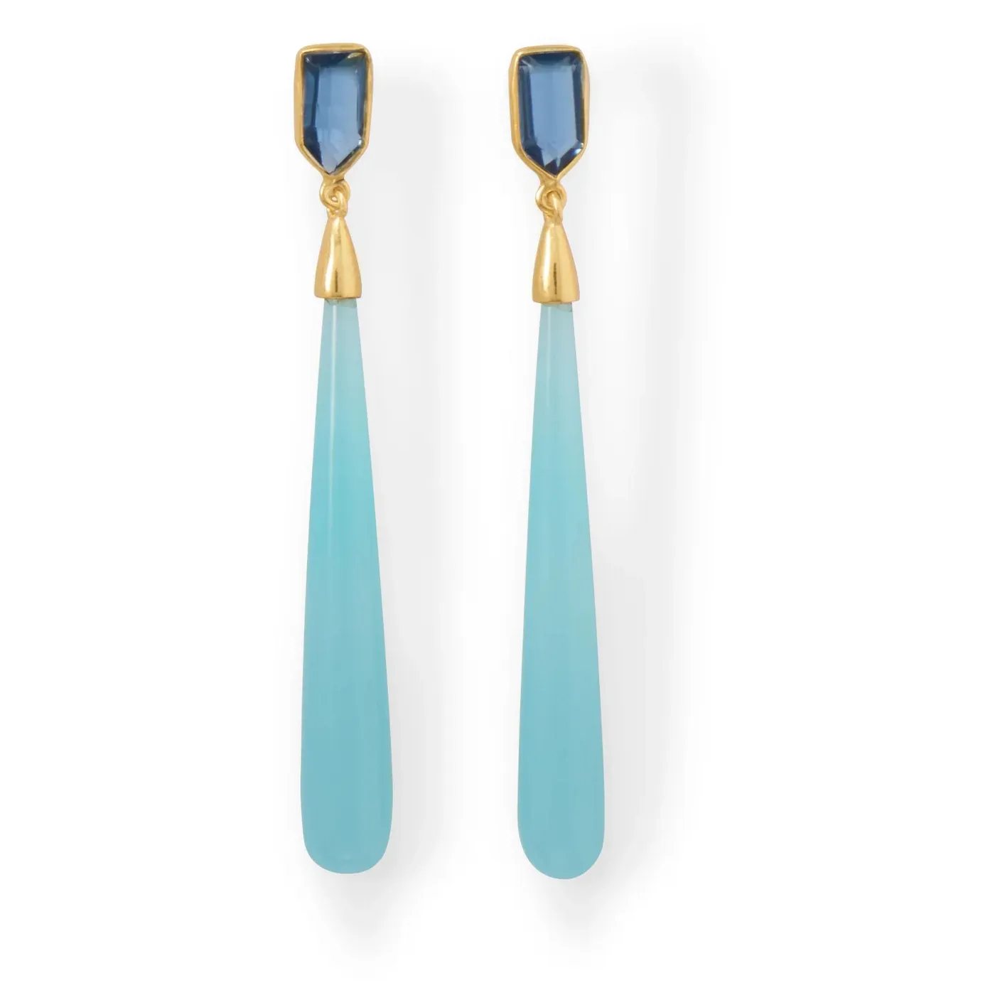 Authentic Celestial Chalcedony Post Earrings Gold- Plated Sterling Silver Talisman