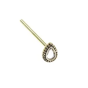 Authentic Radiant Solar Chakra L-Bend Stud in 14K Gold Plated 316L Surgical Steel with Clear Crystalline Focal