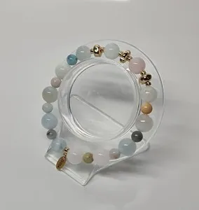 Authentic Natural Gemstone Heart Chakra Morganite With Gold Plated Hematite Bracelet