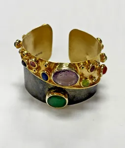 Authentic The Serez Multistone Sovereign Cuff in Sterling Silver and Radiant 18k Gold Plate