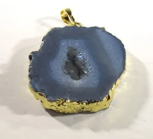 Authentic Blue Druzy Quartz Pendant w/ Crystals 24K Gold Plated Reiki Chakra Necklace