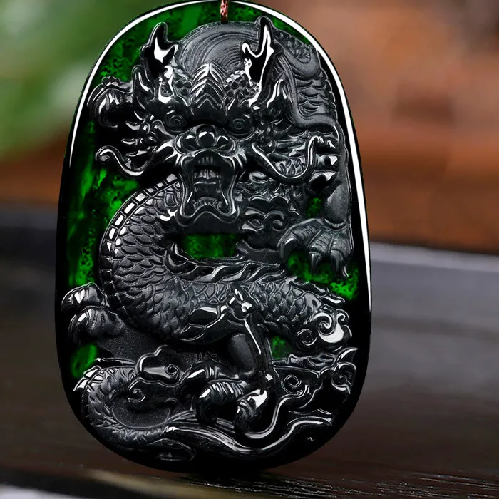 Authentic Natural Ink Jade A Goods Jade Pendant Ink Jade Stone Pendant Zodiac Dragon Ice Jewelry High Grade Jade Necklace Jewelry