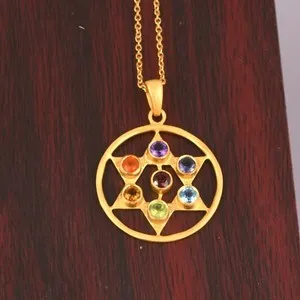 Authentic Seven Stone Chakra Pendant 18k Gold Plated Silver Healing Spiritual Pendant