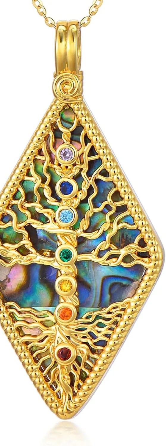 Authentic Chakra Tree of Life Necklace for Women Mom 18K Gold Plated CZ Family Tree Gifts