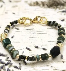 Authentic Natural Emerald Heart Chakra In Dainty Gold Plated Bracelet