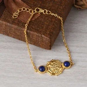 Authentic Gold Plated Adjustable Chain Chakra Bracelet Lapis Handmade Jewelry For Wedding