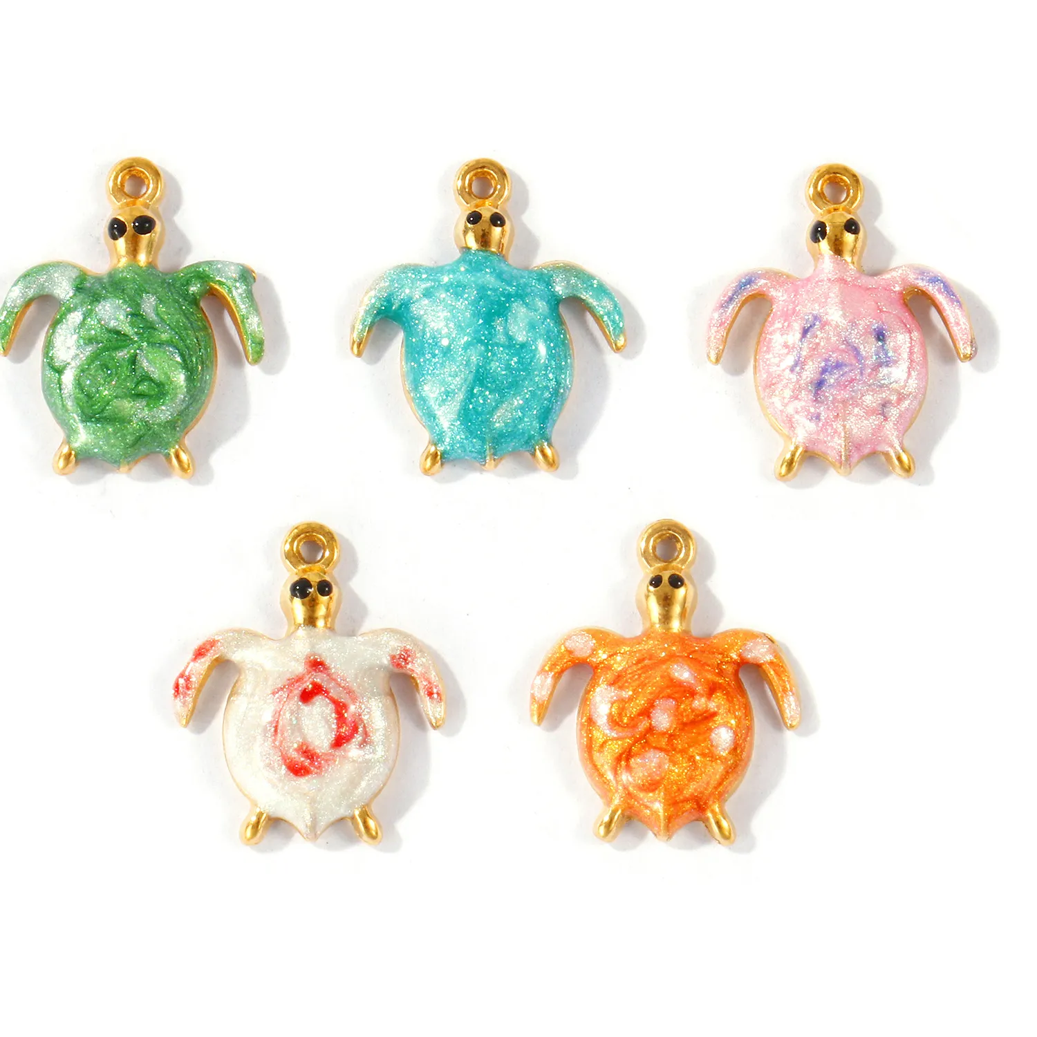 Authentic 2pcs Mini Stainless Steel Ocean Charms 18K Gold Plated Tortoise Animal Pearlized Multicolor Enamel Pendants DIY Necklace Jewelry