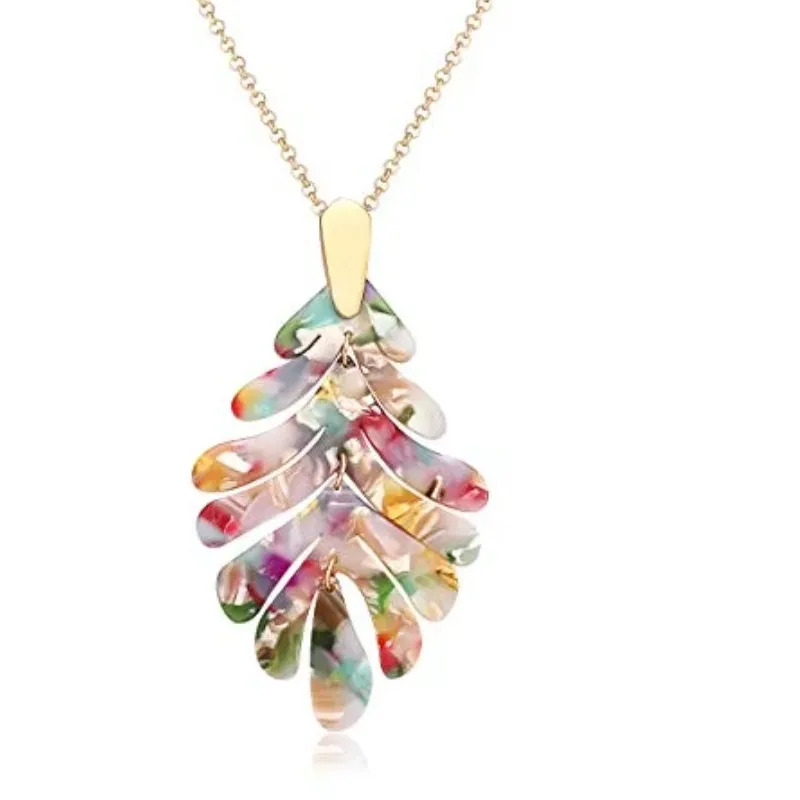 Authentic ARATLENCH Acrylic Pendant necklace Earrings Long Statement Leaf Charm Necklace Tortoise Resin Palm Leaf Earrings Neckla