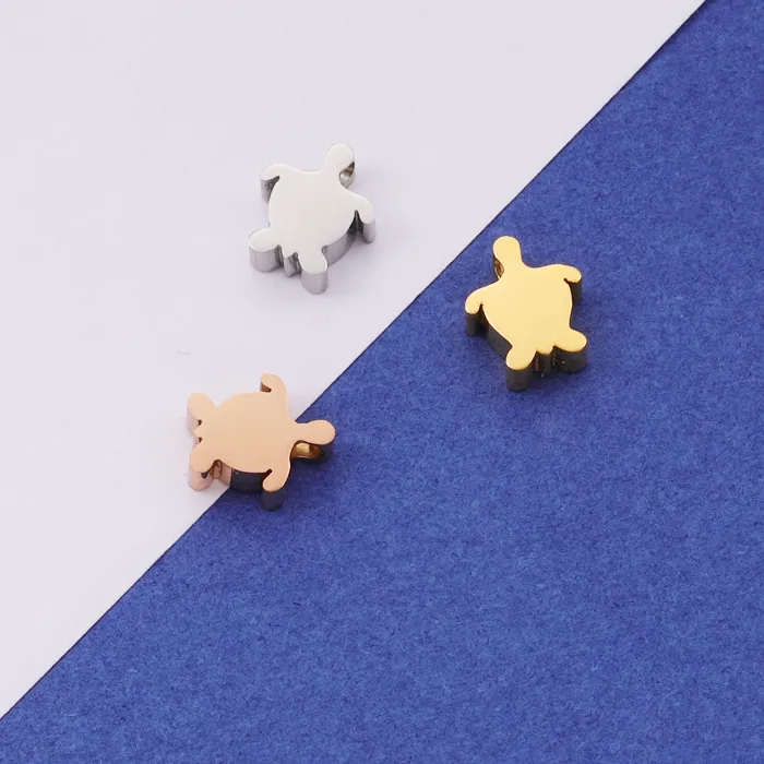 Authentic 1 PCS Cute Small Glossy Steel Tortoise Charm Pendant Classic Simple Gold Color 1.8 mm Hole DIY Jewelry Making