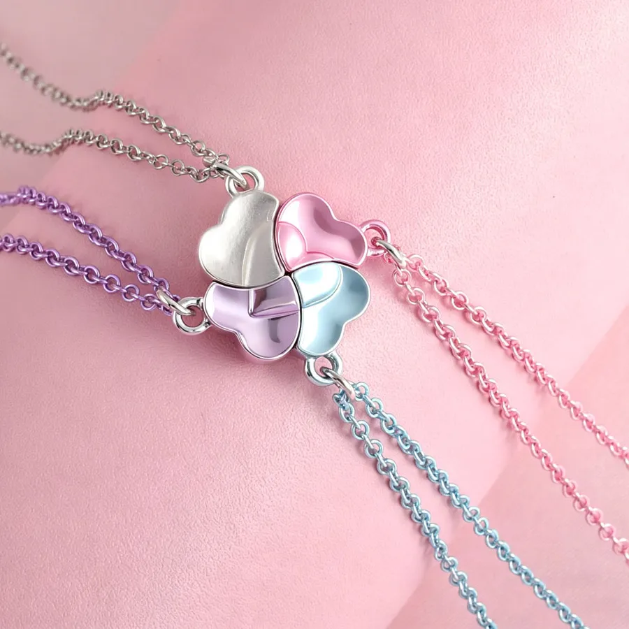 Authentic Karsyngirl 4Pcs Lucky Four Leaf Clover Stitching Friend Bestie Necklace Friendship