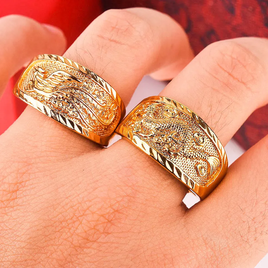 Authentic Celestial Union: The Dragon and Phoenix Gold-Plated Talisman Rings