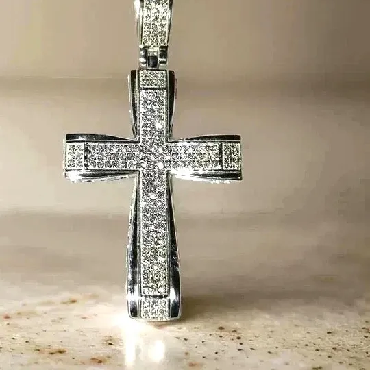 Authentic Radiant Faith: The 2Ct Lab-Created Cross Pendant in Luminous White Gold Finish