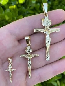 Authentic 14k Gold Plated Solid 925 Silver Cross Jesus Piece Crucifix Pendant Necklace