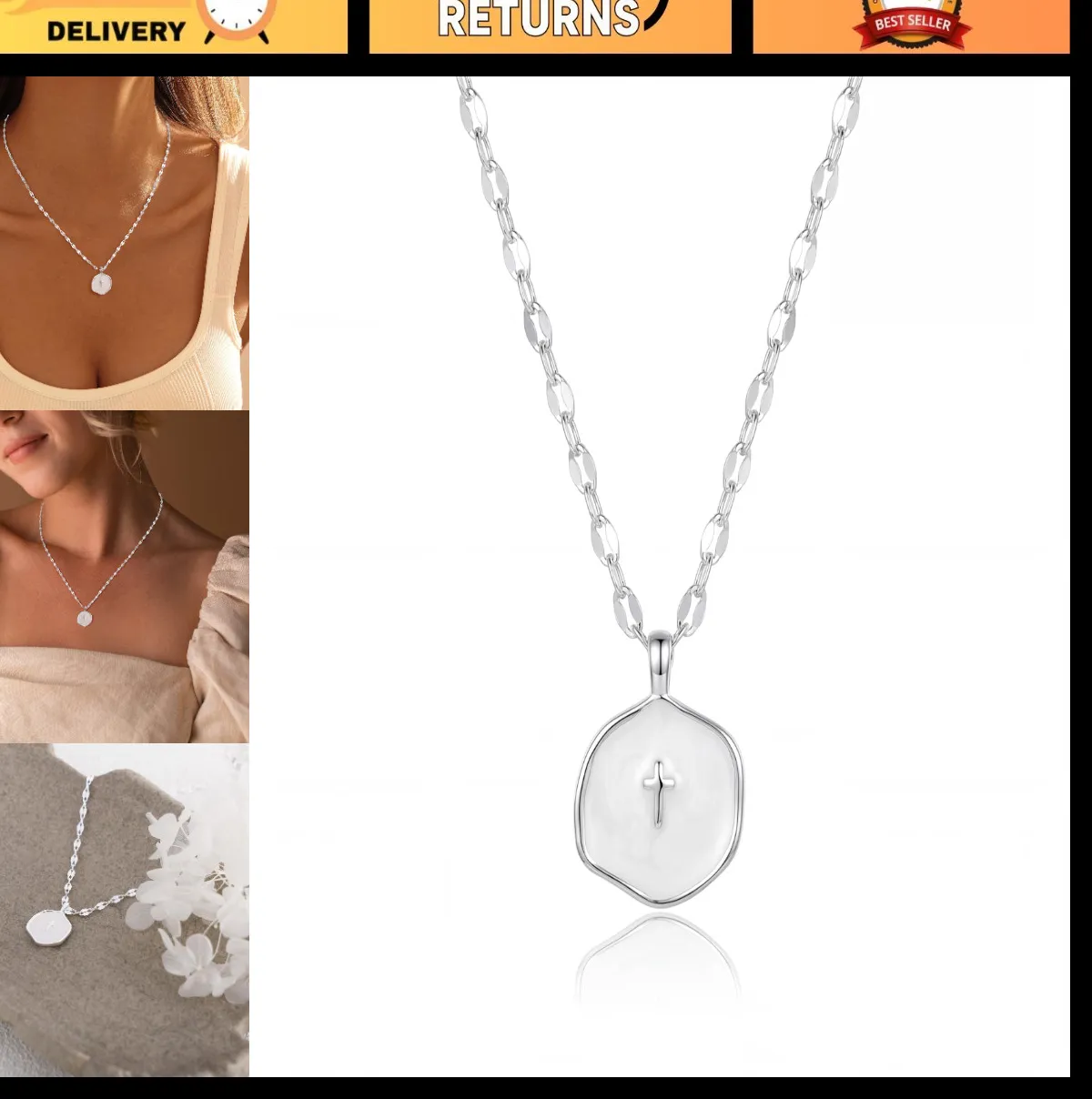 Authentic Dainty 14K Gold Plated Cross Necklace for Women - Minimalist Round Disc Pendant,