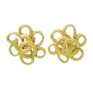 Authentic Gilded Blossom Echoes: Vintage Chanel CC Floral Gold-Plated Clip-On Earrings
