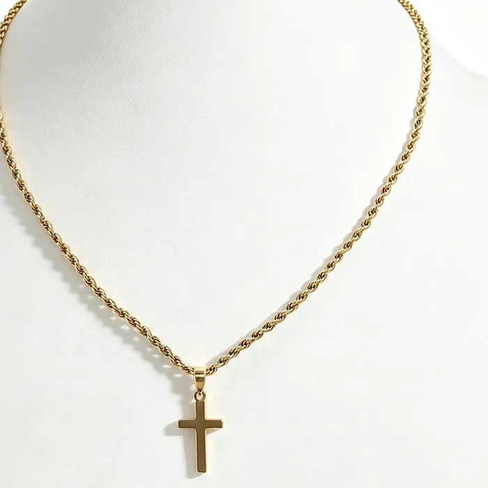 Authentic 316 Stainless Cross Pendant Twisted Rope Chain Necklace Women Daily Jewelry