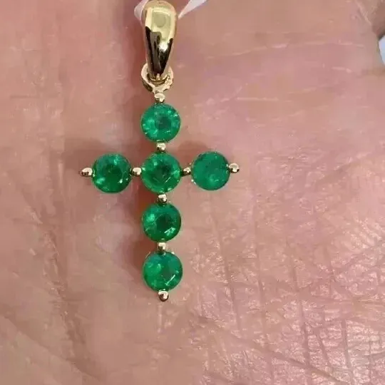Authentic Emerald Portal of Abundance: 2.00Ct Green Emerald Cross Pendant in 14K Gold Plating