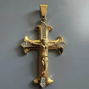 Authentic Gold Plated Cross Pendant Cubic Zirconia 24” Chain Jesus Christ