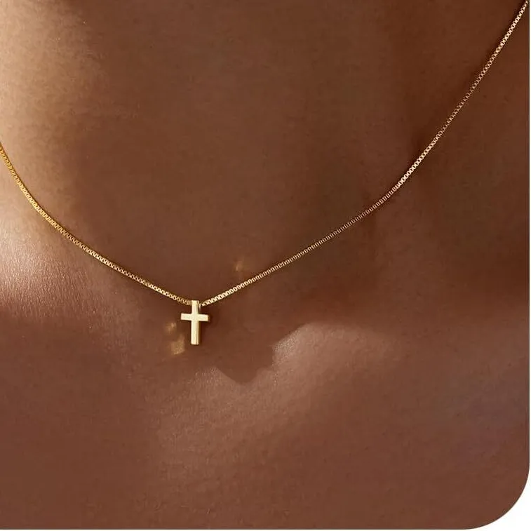 Authentic Cross Necklace for Women, 14K Gold Plated Small Pendant Jewelry