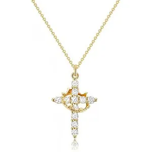 Authentic Crown Cross Necklace for Women 18K Gold Plated Crown Cross Pendant Necklace Simp
