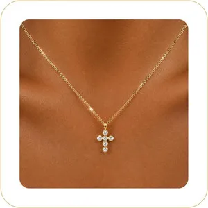 Authentic Radiant Faith: The Dainty 14K Gold Plated CZ Cross Pendant