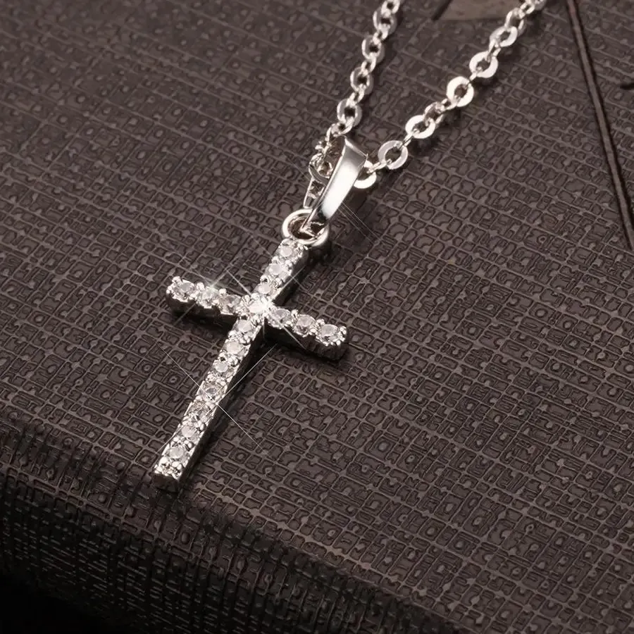 Authentic Simple Silver Gold Plated Cross Pendant Necklace Women Men's Jewelry